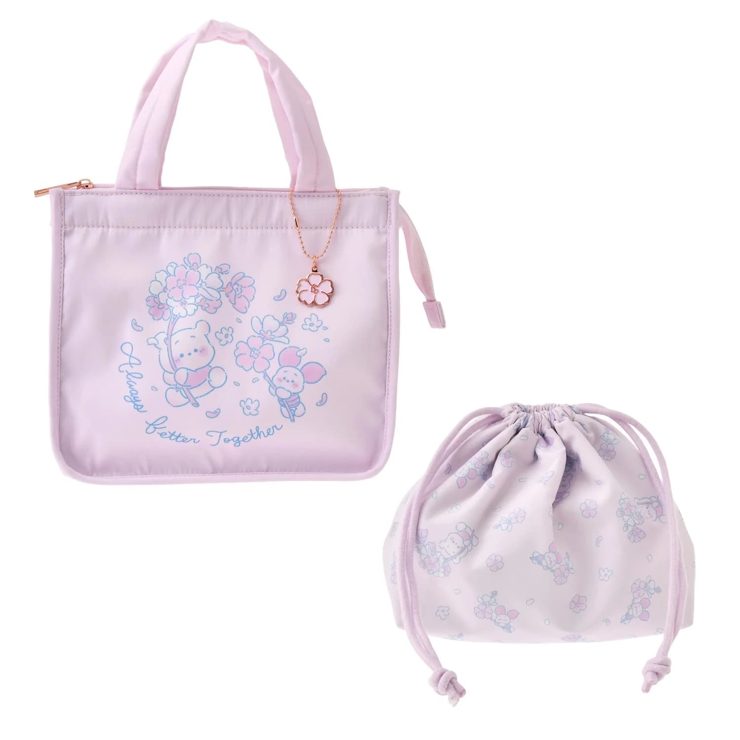 Winnie the Pooh & Piglet Cool Bag/Pouch Set with Charm DISNEY SAKURA COLLECTI...